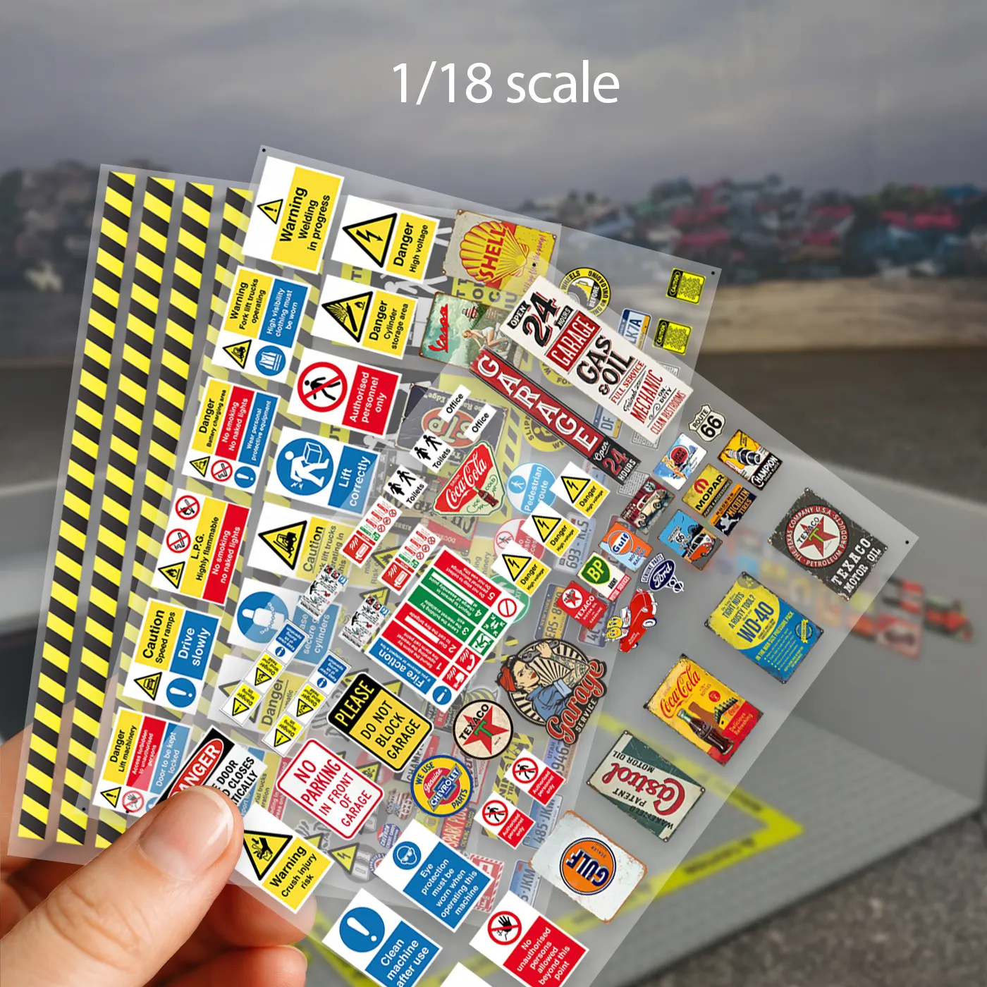 1-18 garage diorama sticker set realistic DTF decals.webp